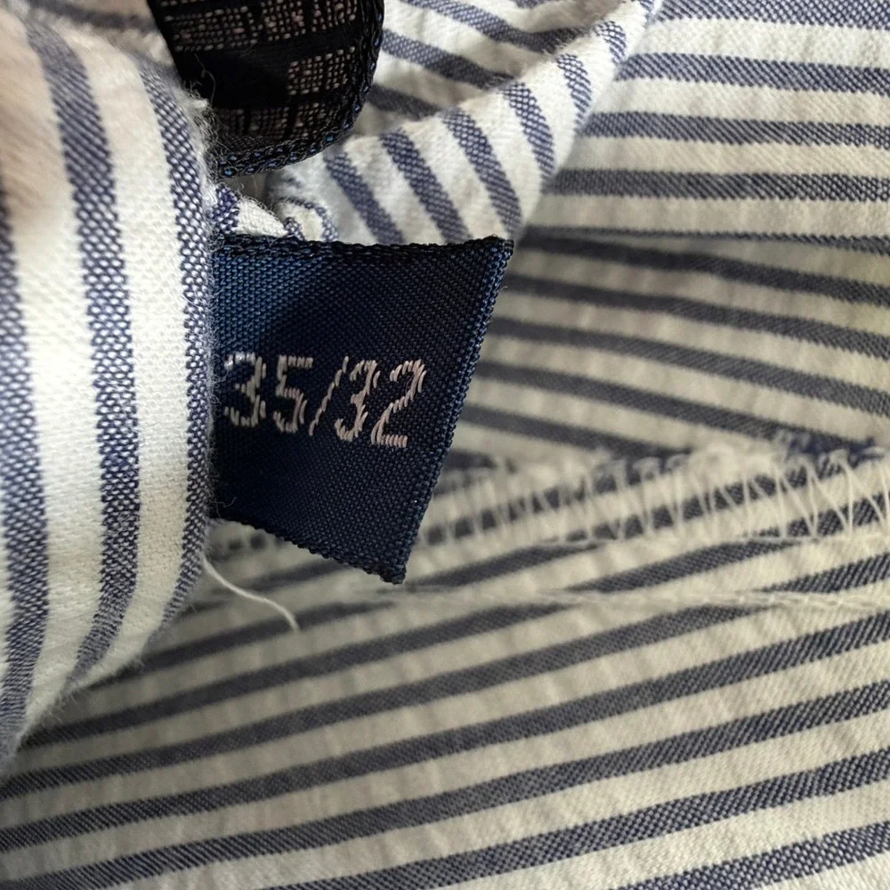 Polo Ralph Lauren Andrew Pant Mens 35x32 Blue White Seersucker Pleated Trousers